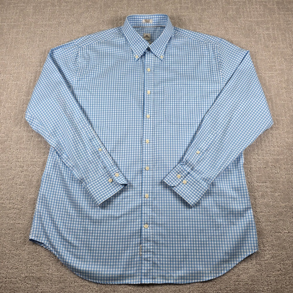 Peter Millar Nanoluxe Easycare Men XL Blue Gingham Long Sleeve Button Down Shirt